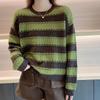 Farbblockierter gestreifter Strickpullover für Damen im Herbst und Winter, modisches und lässiges Stil, lockeres und dünnes lässiges Basishemd