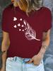 Blue Feather & Hearts Women's Tee - Delicate Graphic, Soft Romantic Print for Casual Daily Wear