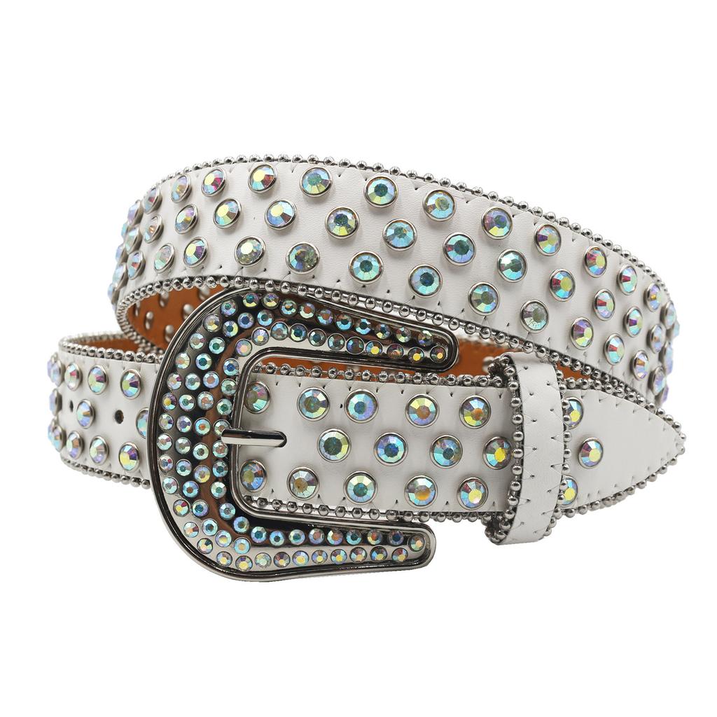 Punk Belt European and American Style AB Colored Diamond Rhinestone Punk Hot Girl Style Belt Men's Women's Belt