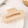 Hair Claw Clip Back Head Claw, Hollow Square Large Clip, Plaid Print Medium Anti-Slip Teeth Accessory for Daily Wear High Hardness