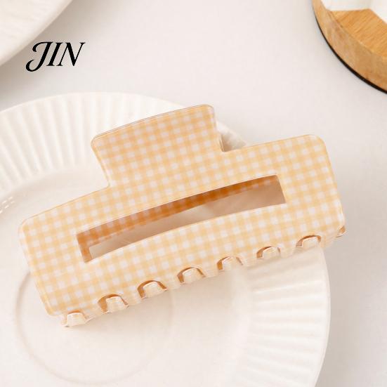 Hair Claw Clip Back Head Claw, Hollow Square Large Clip, Plaid Print Medium Anti-Slip Teeth Accessory for Daily Wear High Hardness
