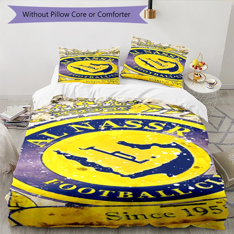 Al-Nassr Football Club Crest Printed Pattern Duvet Cover Set – includes 1 duvet cover and 2 matching pillowcases Bedroom decor Christmas gifts