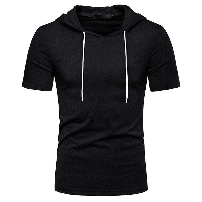Men Tops Short Sleeve Hooded Solid T Shirt