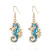 Trendige Sommer Strand Accessoires Kawaii Seepferdchen Statement Ohrringe Gold Farbe Metall Meeresleben Schmuck für Damen Urlaub