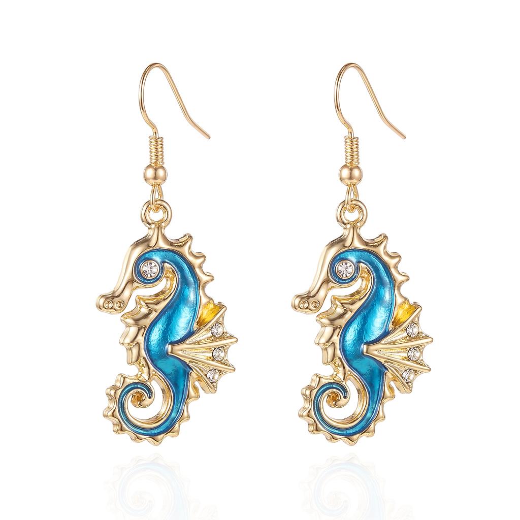 Trendige Sommer Strand Accessoires Kawaii Seepferdchen Statement Ohrringe Gold Farbe Metall Meeresleben Schmuck für Damen Urlaub