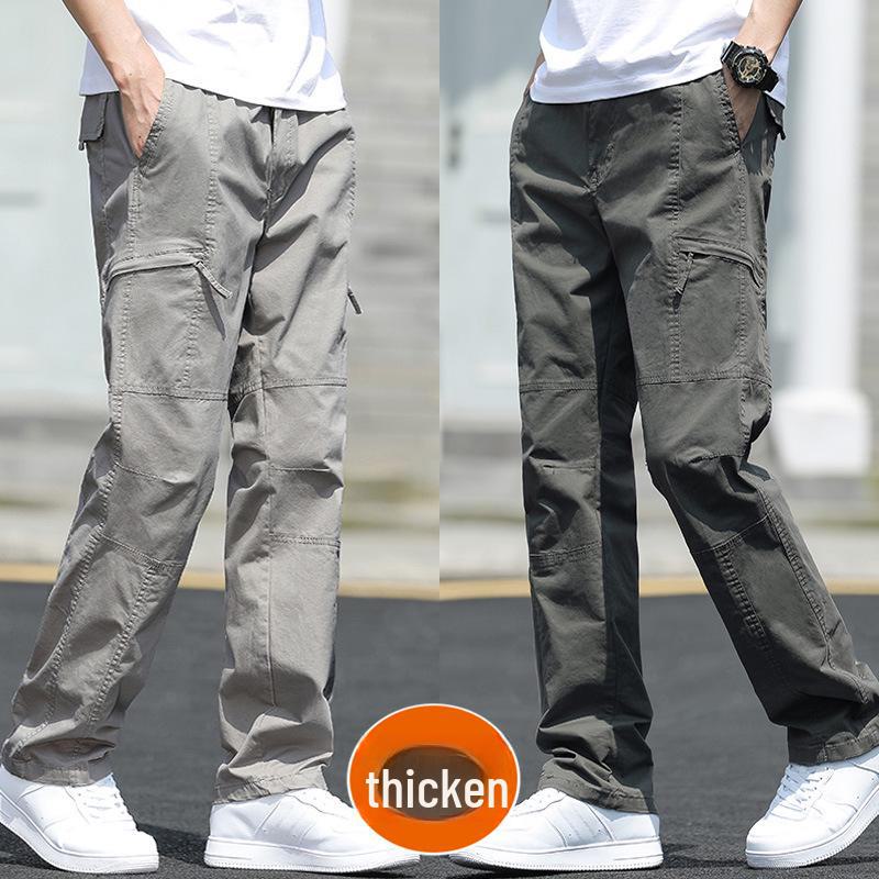 

Men s Thick Cotton Straight-Leg Casual Pants with Pockets - Trendy Loose-Fit Overalls for Autumn and Winter 3XL for 180-190 Jin