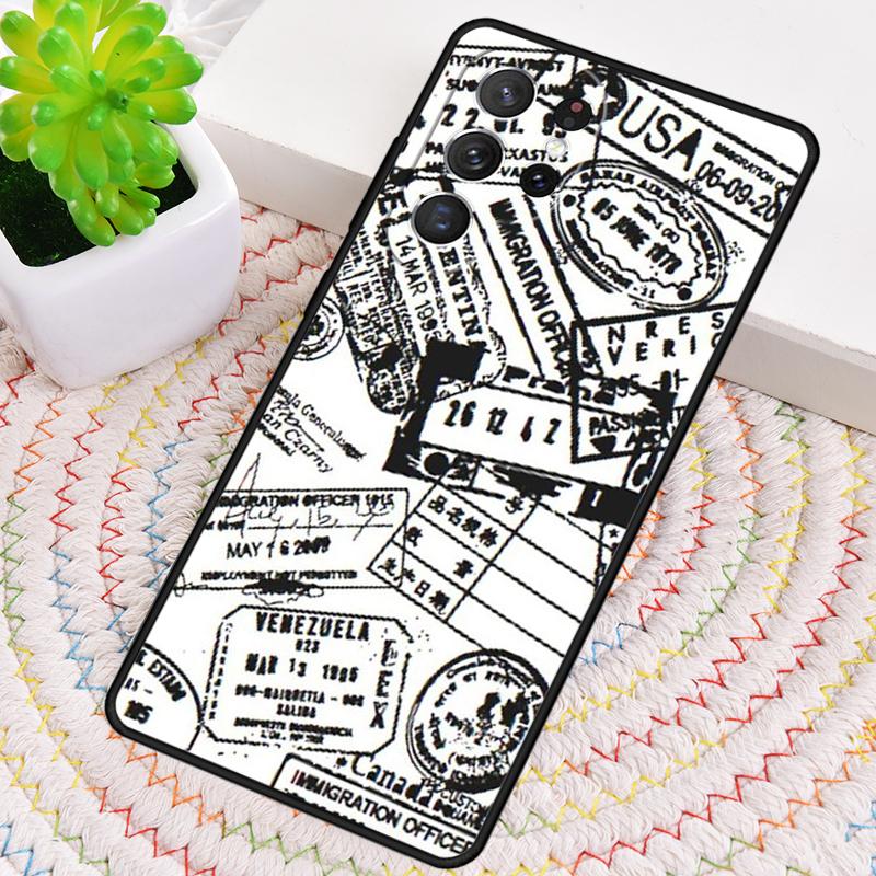 Retro Post Card Passport Stamps Phone Case For Samsung Galaxy note 10 pro S26 S25 S24 S23 S22 Ultra Plus S21 FE S20 Cover