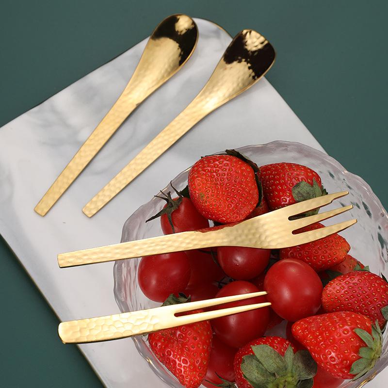 304 stainless steel hammer pattern Japanese dessert spoon, household bird's nest cake fruit fork teaspoon coffee ice cream spoon