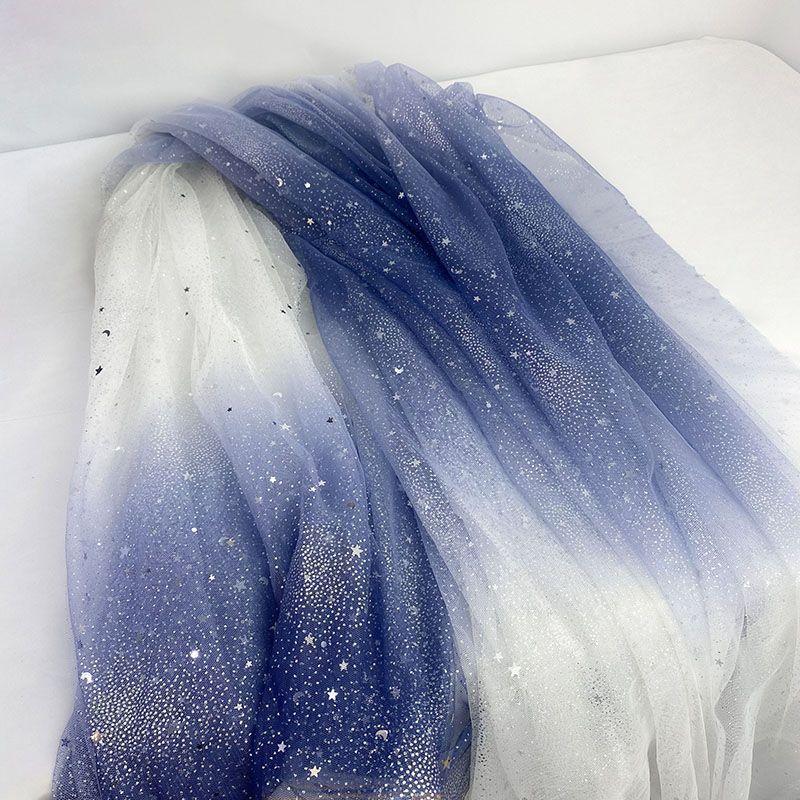 Gradient Rainbow Tulle Fabric Star Sequin By The Meter for Dress Hanfu Wedding Package DIY Sewing Cloth Soft Thin Draping Blue