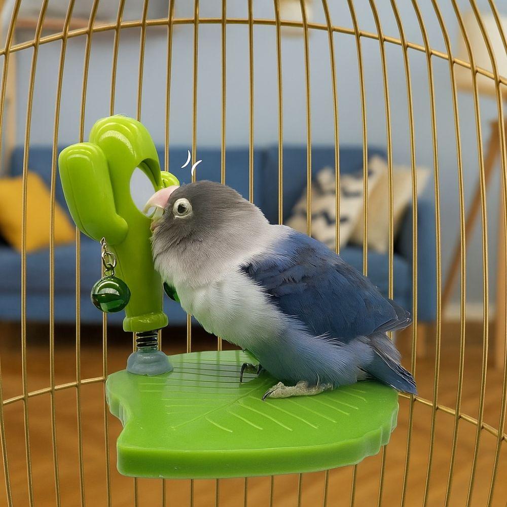 Funny Leaves Shape Bird Perch Stand Wear Resistant with Bells Parrot Play Stands Cactus Bird Mirror Toy Cage Accessories