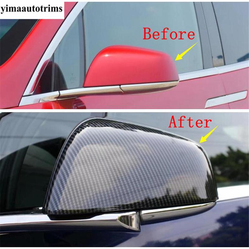 Side Rearview Mirror Cap Decoration Protection Cover Trim For Tesla Model X 2017 - Carbon Fiber Style Exterior Accessories