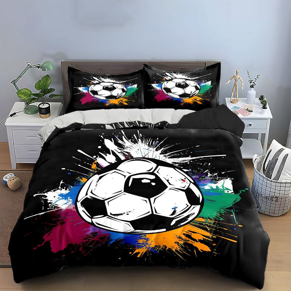 Colorful Soccer Theme Three-Piece Set Multiple Sizes Kid'S And Adults' Bedroom Exquisite 3Pc Bedding Set, Gift