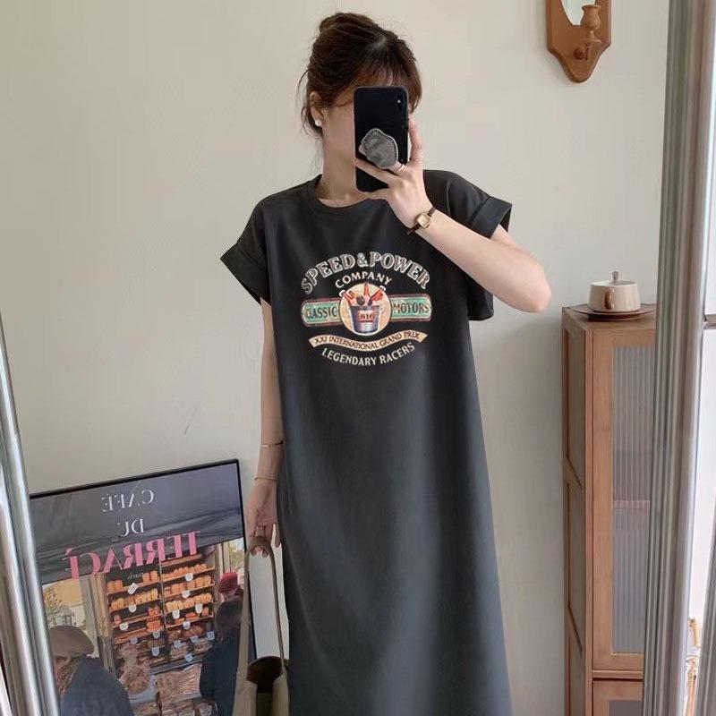 Summer Dress for Pregnant Women Fashionable Summer Short-sleeved T-shirt Loose and Slimming Dress with Flying Sleeves