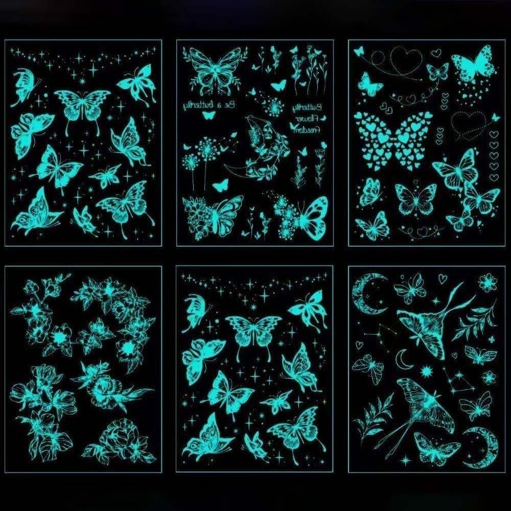 Temporary Luminous Flower Tattoo Sticker Love Heart Leaf Floral Fake Tattoos Girl