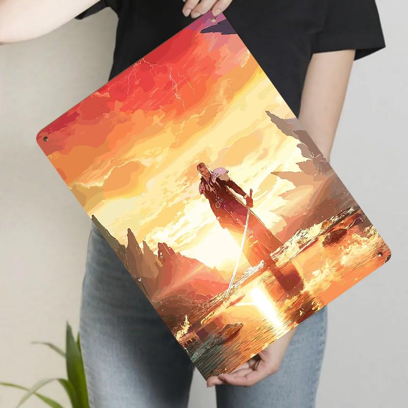 

Fantasy Warrior Metal Wall Art Game Theme Decorative Painting Living Room Study Home Decor Art Hanging 20x30cm（7.8x11.8inch）