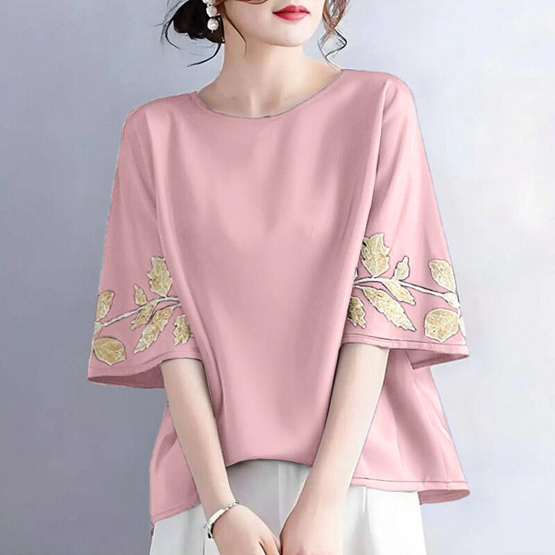 

ZANZEA Женская повседневная блузка с круглым вырезом, свободного кроя, с принтом, с рукавом 3/4 4XL розовый