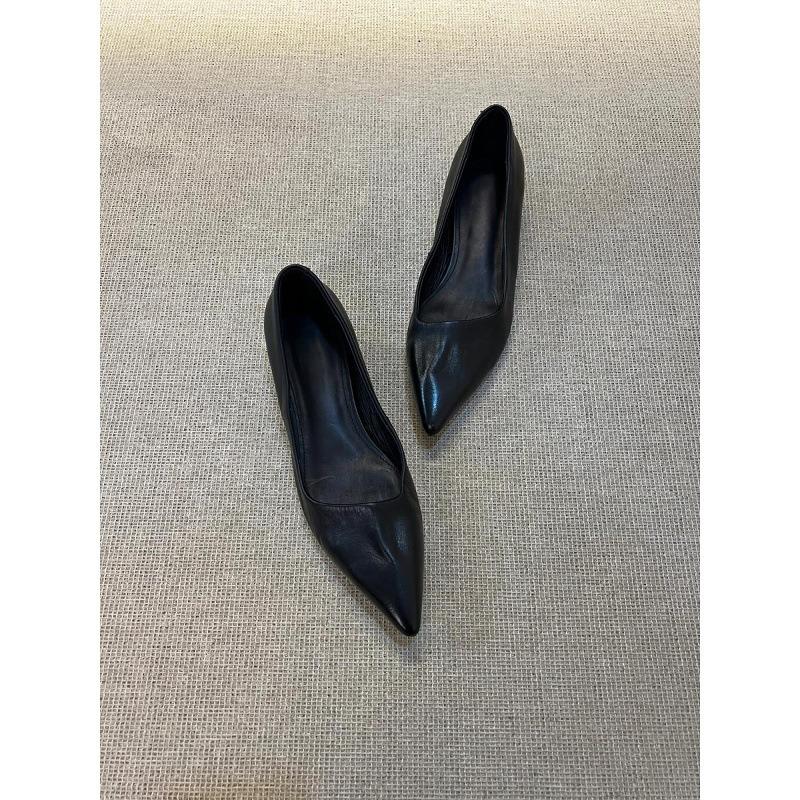 Sheepskin version~ pointed temperament low heel single shoes women's shallow mouth commuting shoes one pedal simple professional work shoes