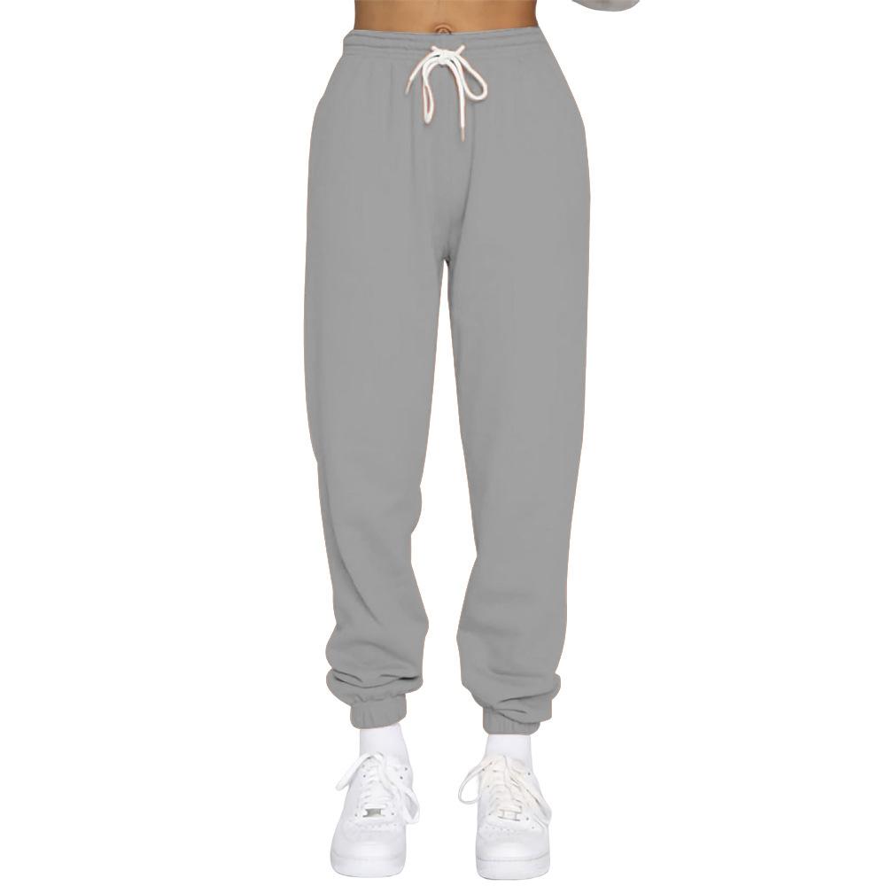 Pantalones de felpa para mujer, pantalones informales de invierno con cordón para mujer, Color sólido, pantalones elásticos deportivos de ocio, pantalones Haren