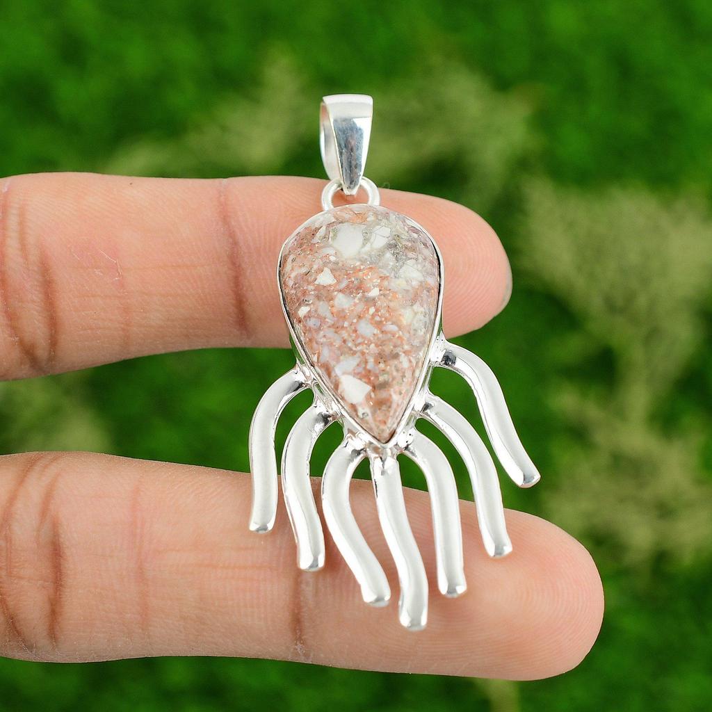 Friendship Day Deal Natural Red Brecciated Mookaite Pendant 925 Sterling Silver