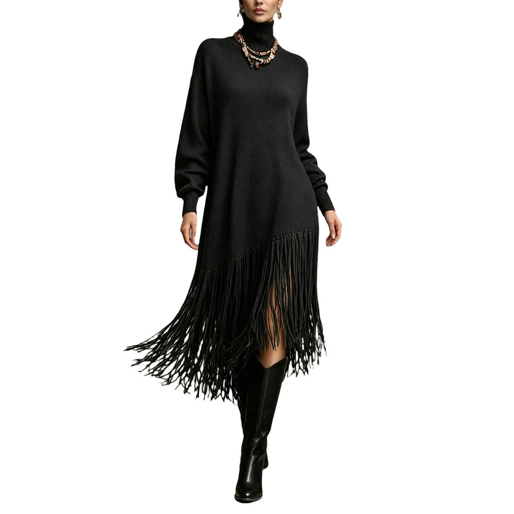 Women's Color Long Dress with High Neck for Party Evening Wear