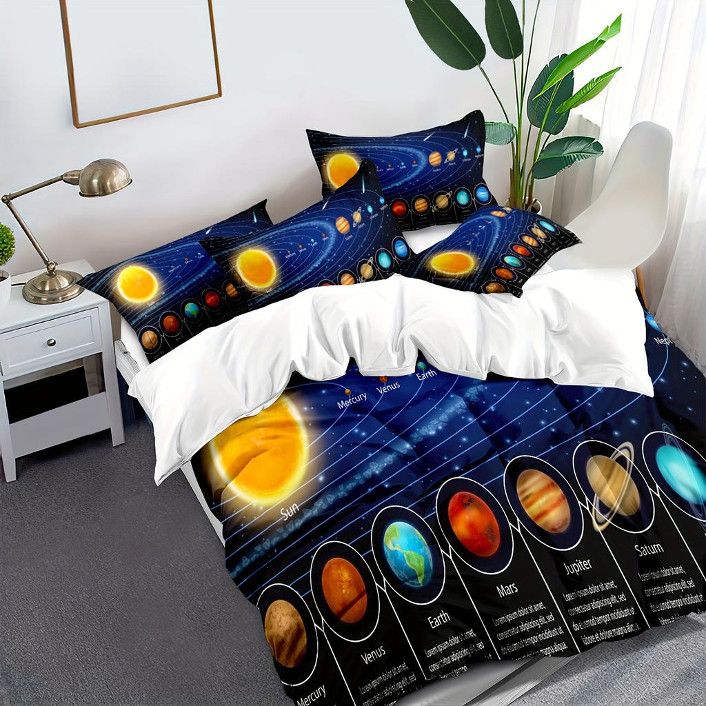 Modern Starry Sky Universe Planet Print Washable Microfiber Bedding Set Soft Comfortable Duvet Cover For Bedroom