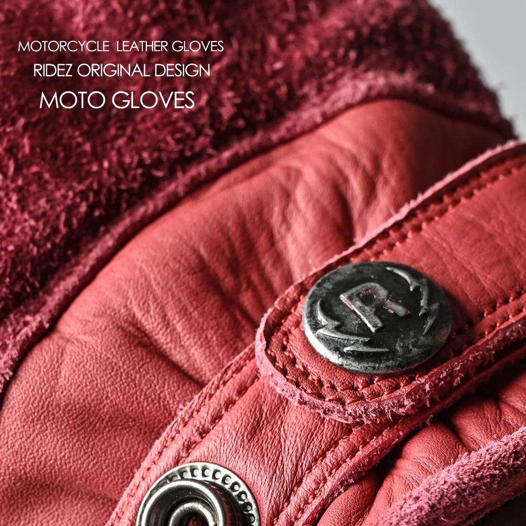 RIDEZ Genuine Leather Motorcycle Smartphone Cowhide for Men and All American Gloves, Short, Compatible, Protective, Leather, Women, Season, Spring,