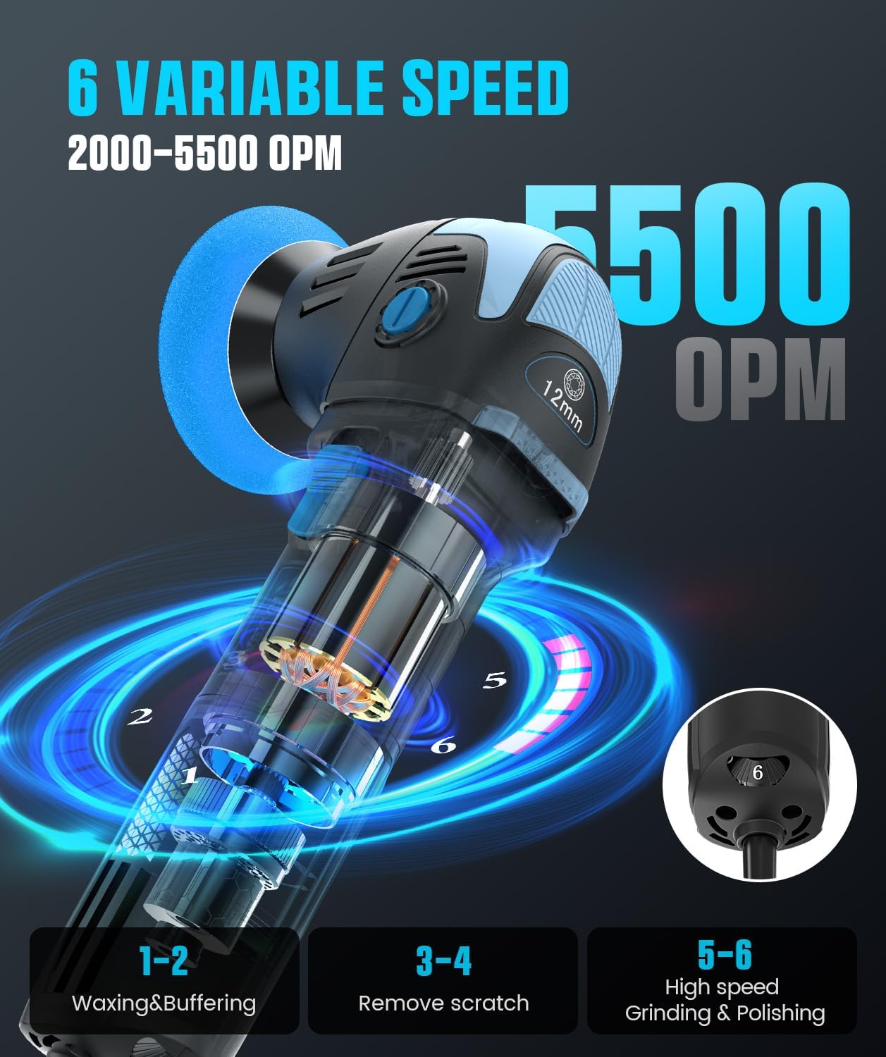 

Міні-полірувальна машина 2 дюйми/3 дюйми 750 Вт з 16 шт. дисків та шнуром 16,4 футів для деталізації автомобіля United States