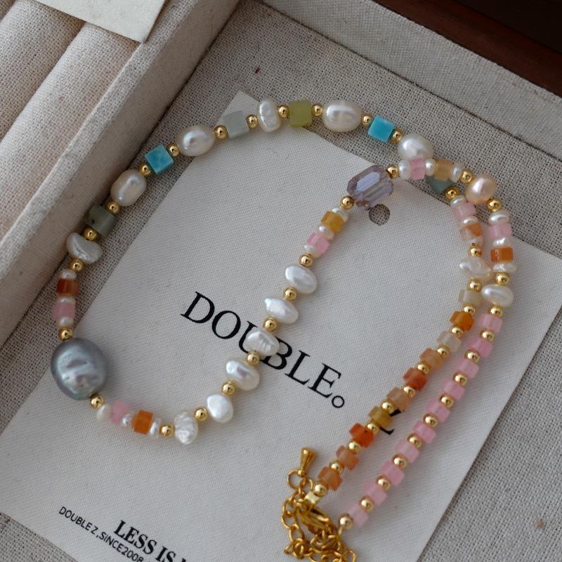 Colorful Summer Freshwater Pearl & Natural Stone Beaded Choker
