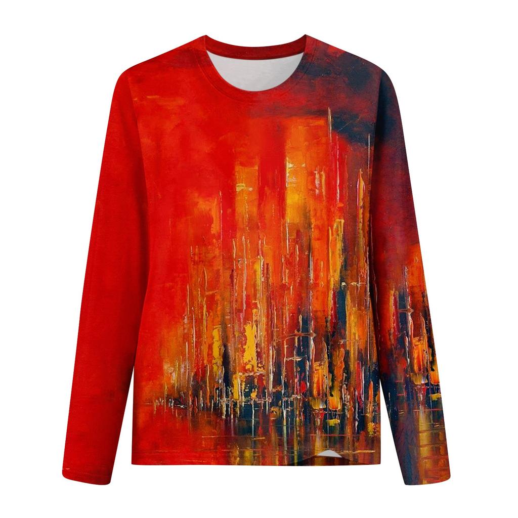 Damenmode, lässig, langärmelig, bedruckt, Rundhalspullover, Top-Bluse