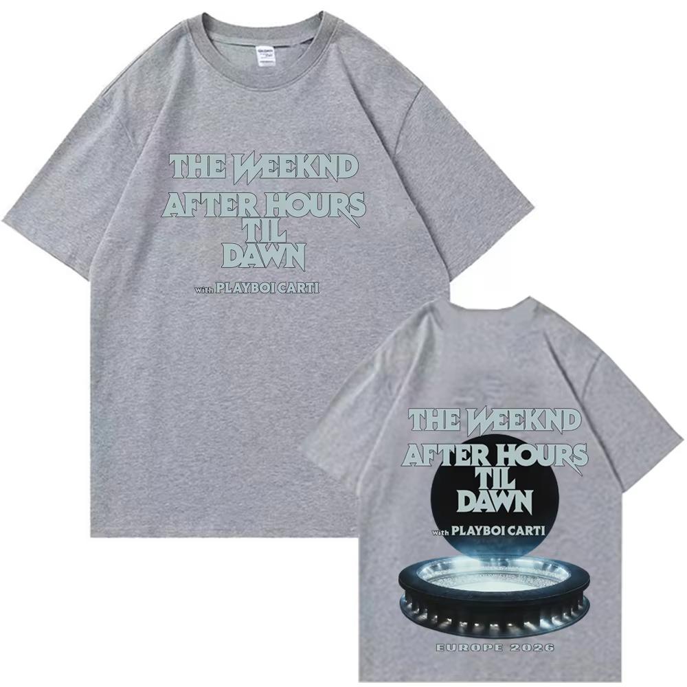 The WEEKND trasa After Hours Til Dawn Europe Tour 2026 Styl Harajuku Krótki rękaw Okrągły dekolt Codzienny T-shirt Prezent dla miłośników muzyki