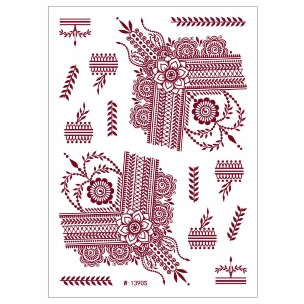Lace Fake Tattoo Temporary Tattoo Red Mehndi Stickers Red Henna Tattoo Decals  Women/Lady