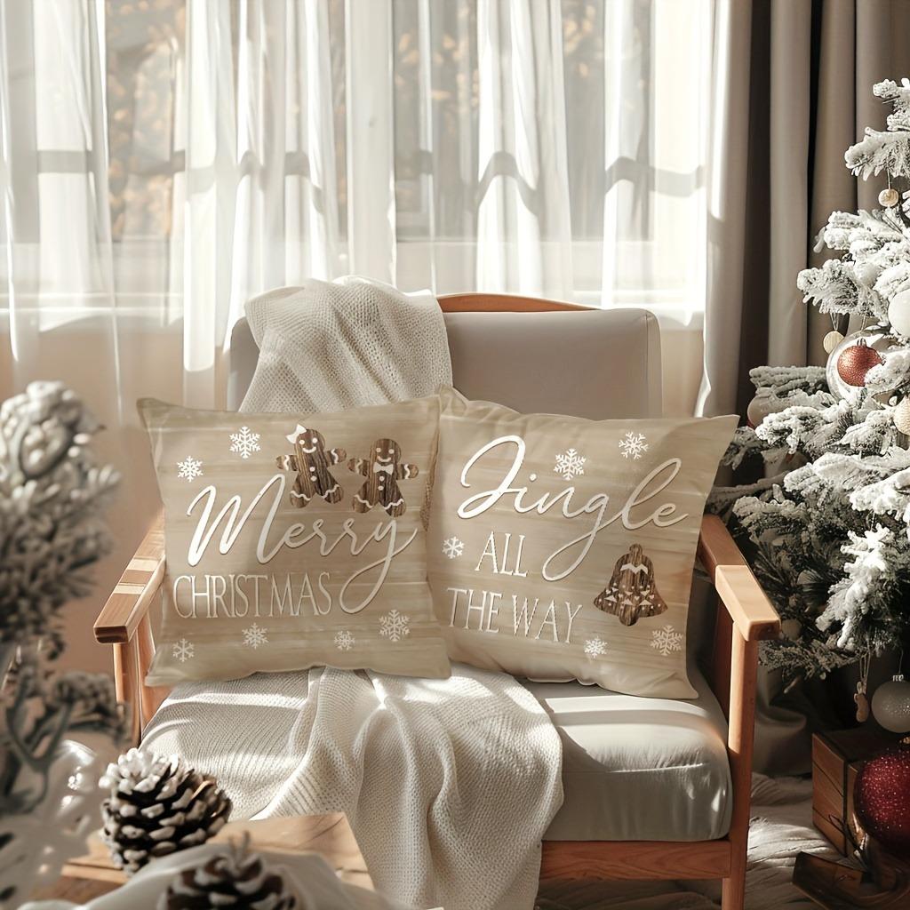 1pc/4pcs Christmas Cheer: Merry Gingerbread, Tree, Sleigh & Jingle All The Way Pillow Covers Sofa Cushion Cover Home Decoration