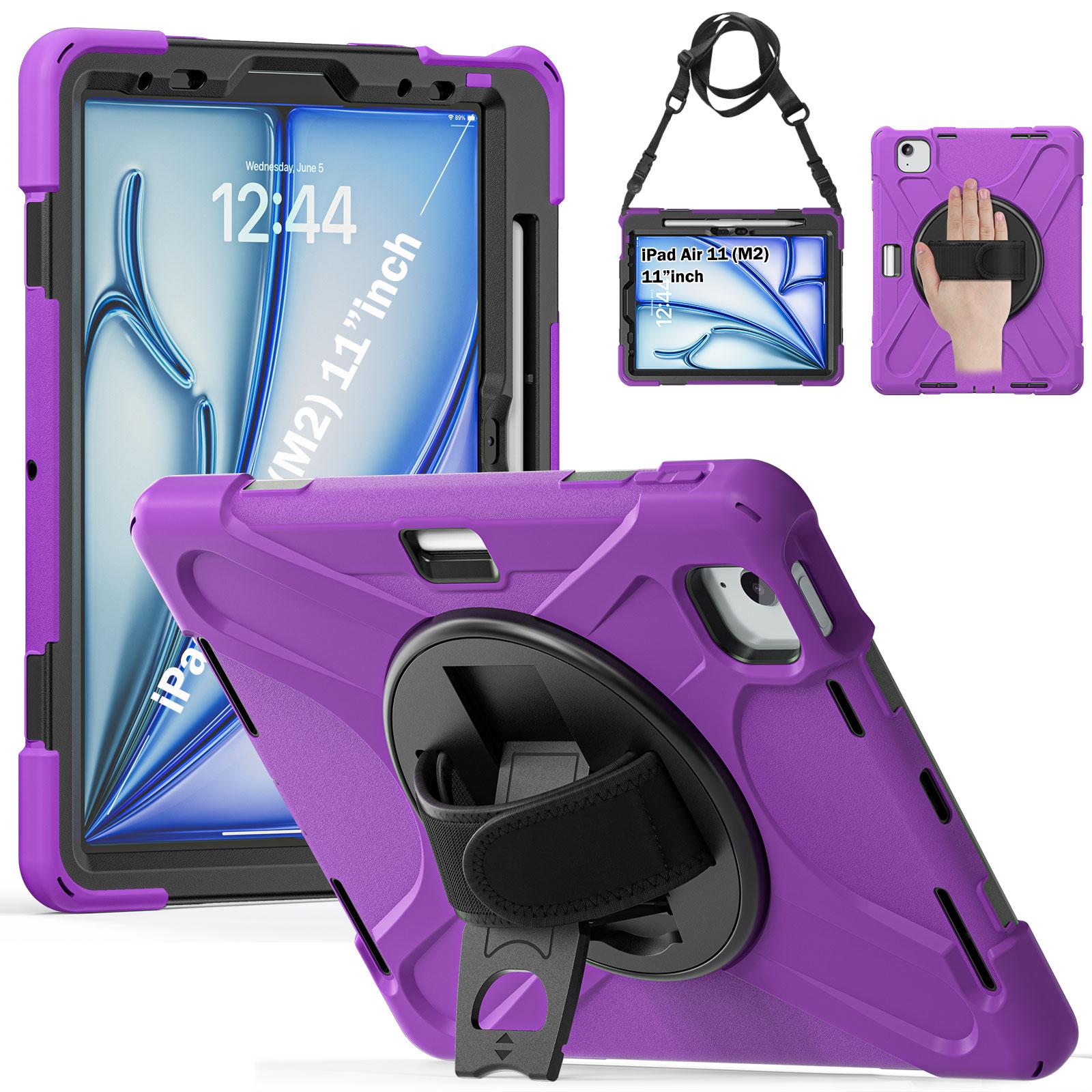 

360 Rotating Stand Case Universal for IPad Air 11 2026 M4 2025 M3 2024 M2 Pro 11 2018-2022 Air 4 5 Hybrid Cover Shoulder Strap iPad Air 4 - Air 5 фіолетовий