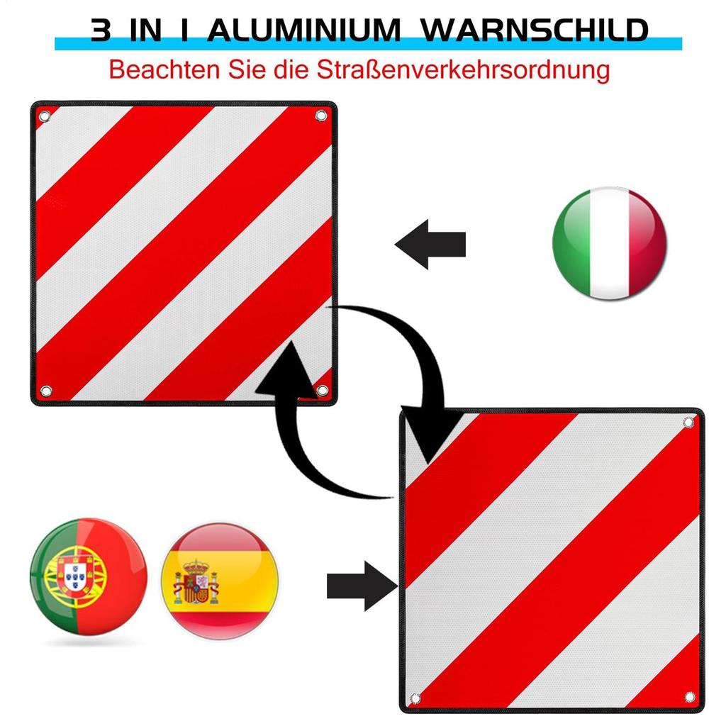 Warning Sign Car Roadside Warning Board Square Reflective Red White Alarm For Truck Automotive Security Auto Bike Carrier Road