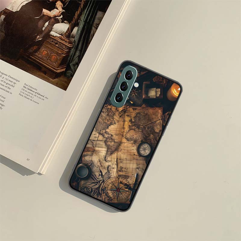 Etui na telefon Compass Map Voyage do Samsung A54 A14 A24 A34 A17 A37 A57 A55 A35 A25 A15 A07 A05S A04S A12 A22 A32 A52S A72 Galaxy