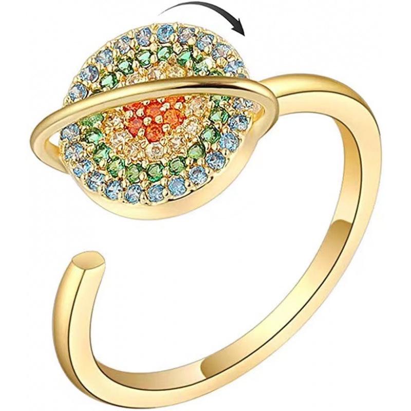 European Rotating Planet Ring: Trendy, Adjustable Stress-Relief Gift for Women