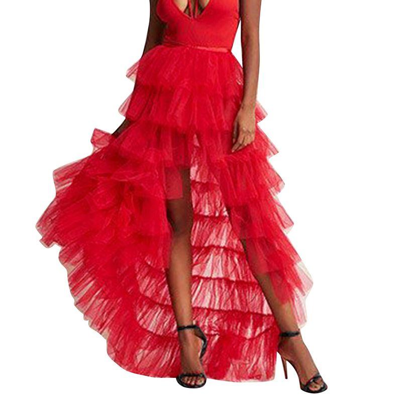 

Flowing Mesh Pleated Cake Skirt Flowy Mesh Pleated Tiered Skirt Female Red One Size