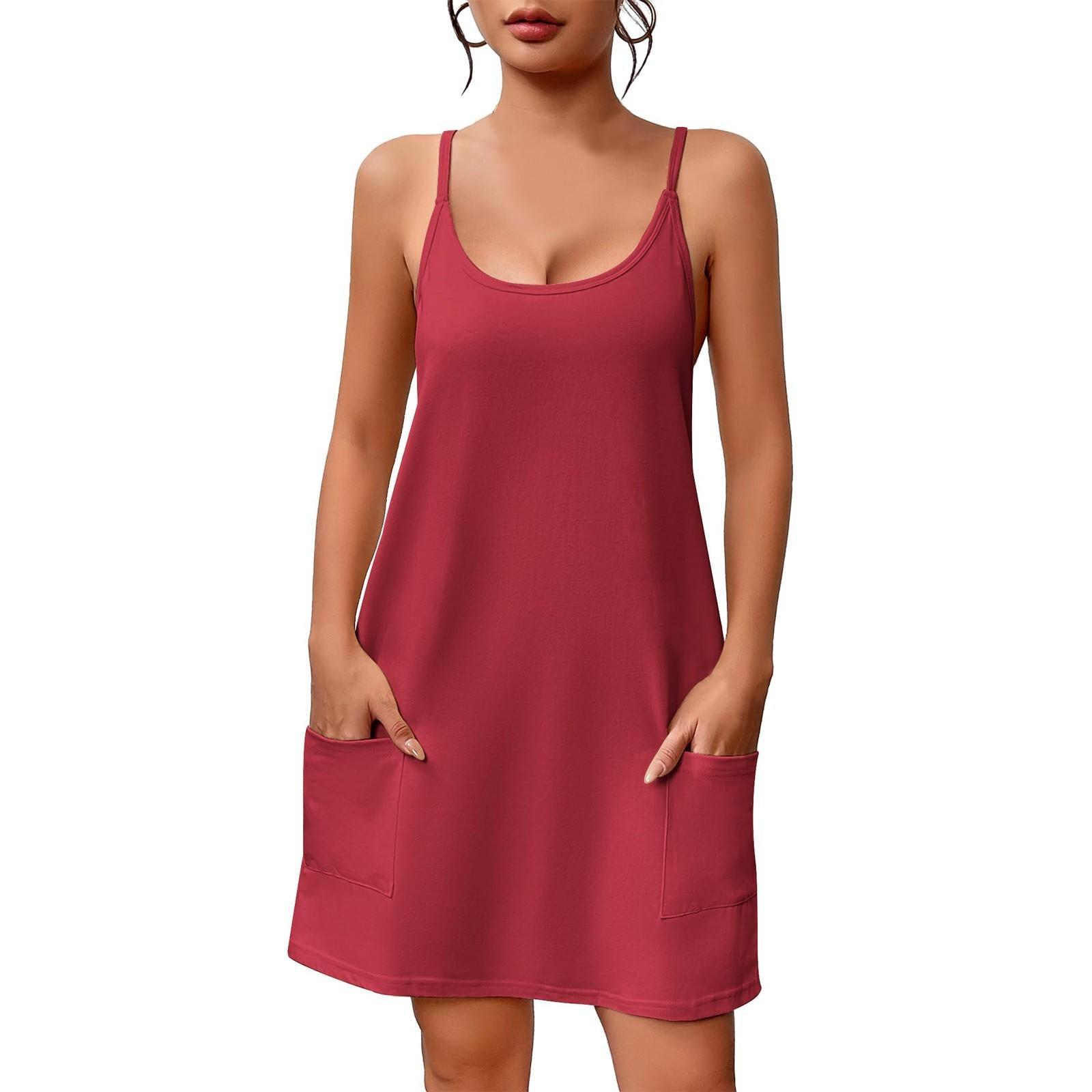 

Платье без рукавов для женщин с карманами на тонких бретельках, сексуальное летнее платье XS винный