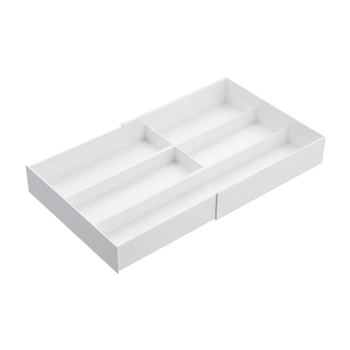 Yamazaki Tower Extendable & Sliding Cutlery Tray, White, Approx. W25 x D24.6-45 x H5.7cm, Extendable Drawer, Cutlery Storage, Model 3382