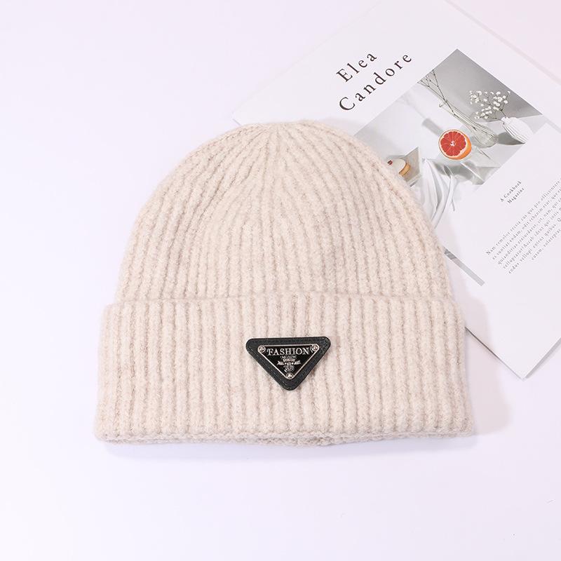 Woolen Hats for Women Triangle Marked Warm Knitted Hats for Couples  Pullover Hats Anti Cold Hats for Men  Autumn and Winter.