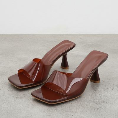 Transparent PVC Mule Sandals Strange Styl Heel Square Toe Sandals Fashion Minimalist Casual Shoes for Women Summer