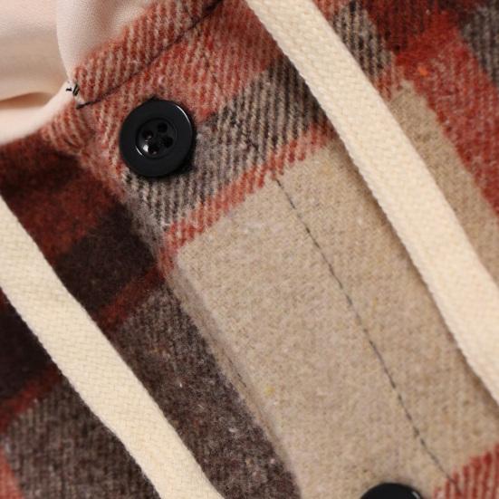 Men Coat Hooded Long Sleeve Plaid Print Jacket Windproof Casual Street Style Spring Autumn Jacket Daily Wear
