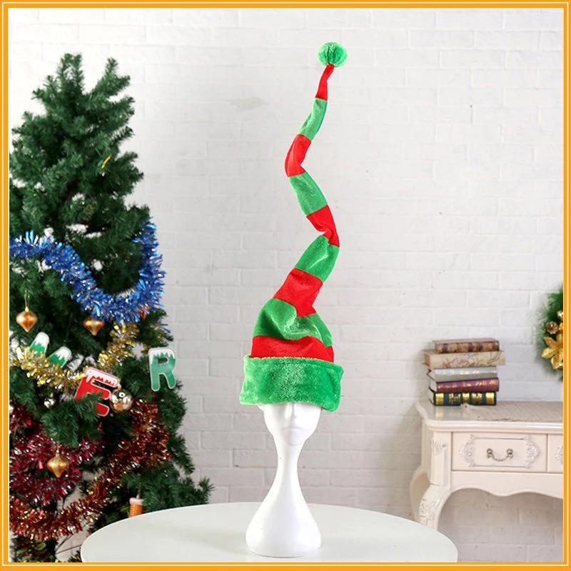 1pcs Adult Red White Stripe Velvet Christmas Hat Carnival Halloween Elf Costume Hat with Felt-Lined for Party Photo Booth