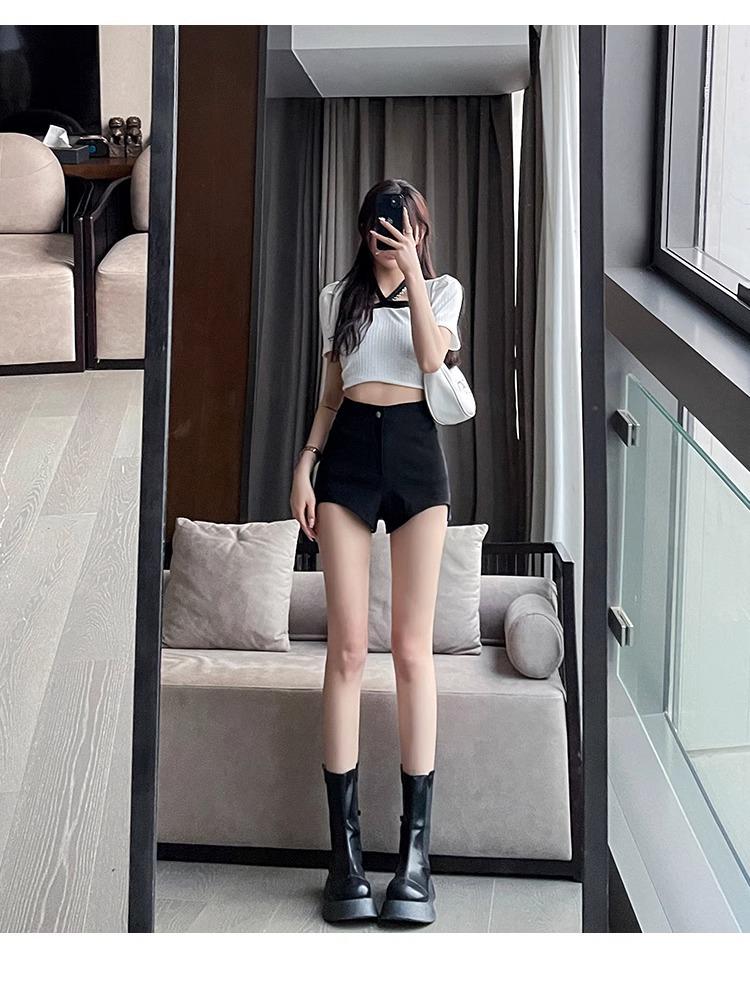 2025 Summer High-Waist Irregular Design Black A-Line Women's Casual Shorts
