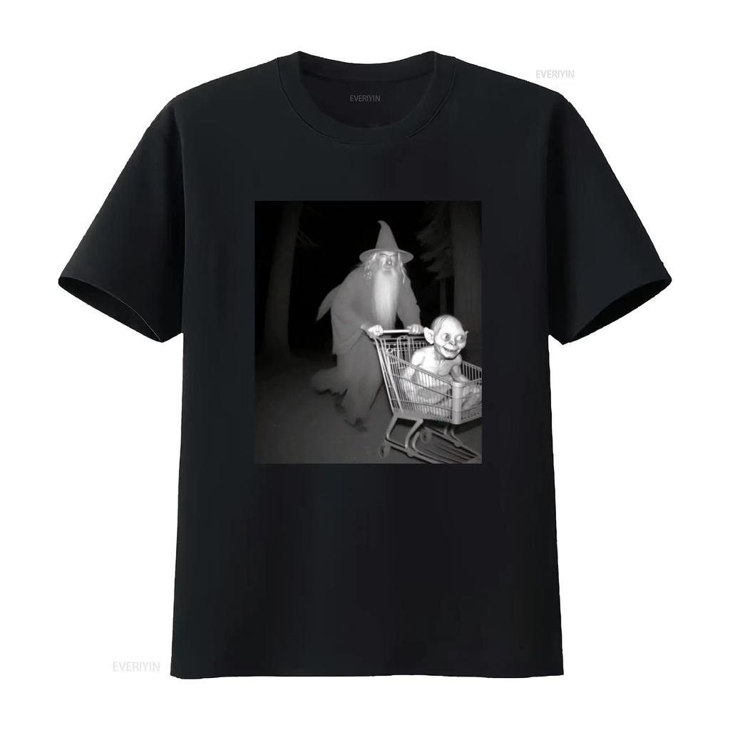 Funny L O T R Gan Dolf Wizard Shopping Cart Smeag Cool Black Cotton Shirt vintage Washed Versatile Casual streetwear graphic