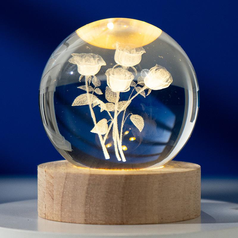 3D Crystal Lights Lamp Glowing Planetary Galaxy Night Light Crystal Ball Night Lights Bedside Light Home Decor Christmas Gift