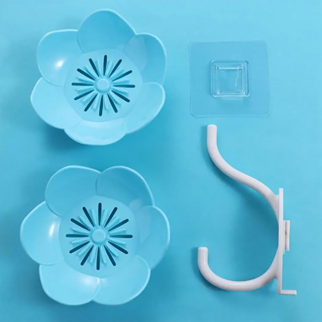 Plastics Lotus Shape Soap Box Punch Free Flower Shape Double Layer Soap Holder Wall Mounted Anti-slip Water Draining Soap Dish