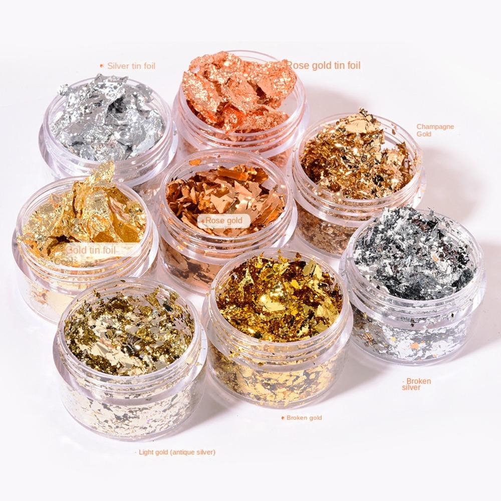 Gold Foil Nail Decoration Sequin Gold Silver Fragment Nail Art Charm Irregular Bronze Nail Art Decoration Manicure Design