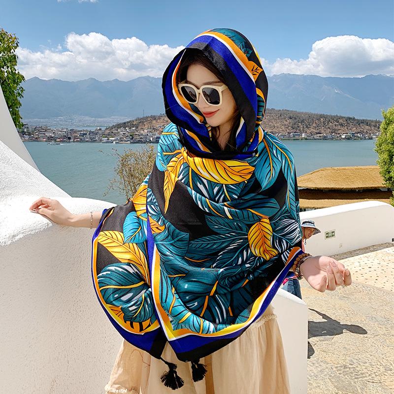 Ethnic Style Silk Scarf: Women's Sunscreen Shawl & Beach Towel
