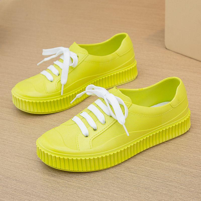 2024 Low Cut Rain Shoes Women Waterproof Overshoes Soft Slim Foot Rainy Loafers Woman Outdoor Lace Up Durable Slip On Galoshes